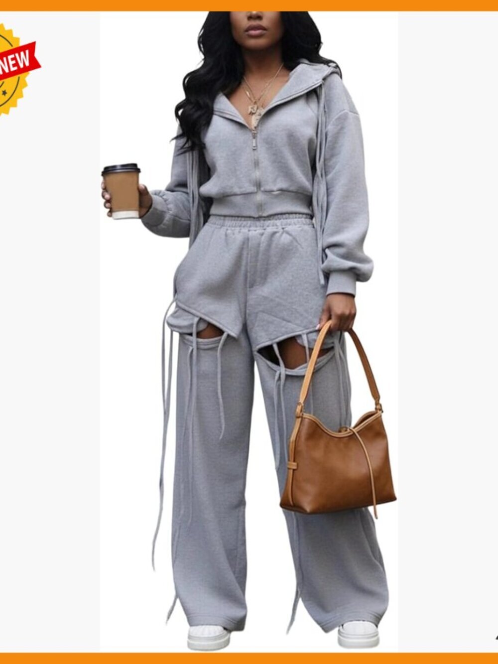 Zipper Crop Hoodie Wide Leg Sweatpants Set Polyester Spandex Tracksuit